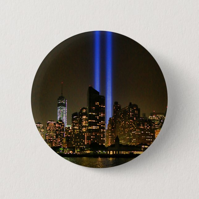 Badge Rond 5 Cm NYC Skyline : WTC 9/11 Hommage À La Lumière 2013 # (Devant)