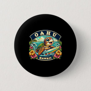 Badge Rond 5 Cm Oahu Hawaiii Tortue de mer mignonne en surf