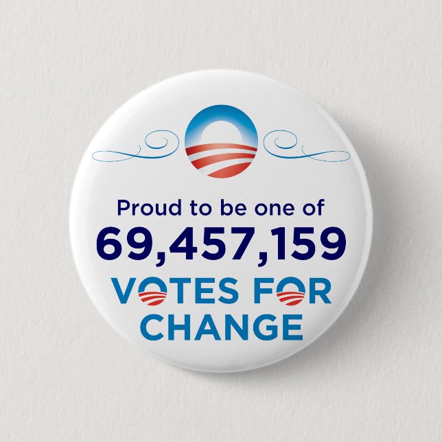 Badge Rond 5 Cm Obama : 69.457.159 votes pour le changement (Devant)