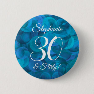 Badge Rond 5 Cm Ocean Blue 30 et Flirty Birthday Party