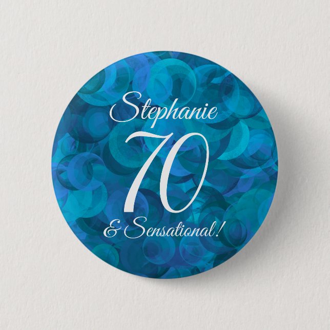 Badge Rond 5 Cm Ocean Blue 70 et fête d'anniversaire sensationnell (Devant)