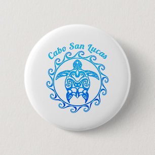 Badge Rond 5 Cm Ocean Blue Tribal Turtle Cabo San Lucas