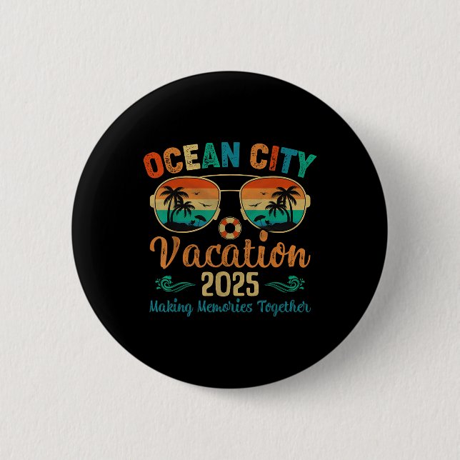 Badge Rond 5 Cm Ocean City Beach Vacation 2025 Friends Family Summ (Devant)
