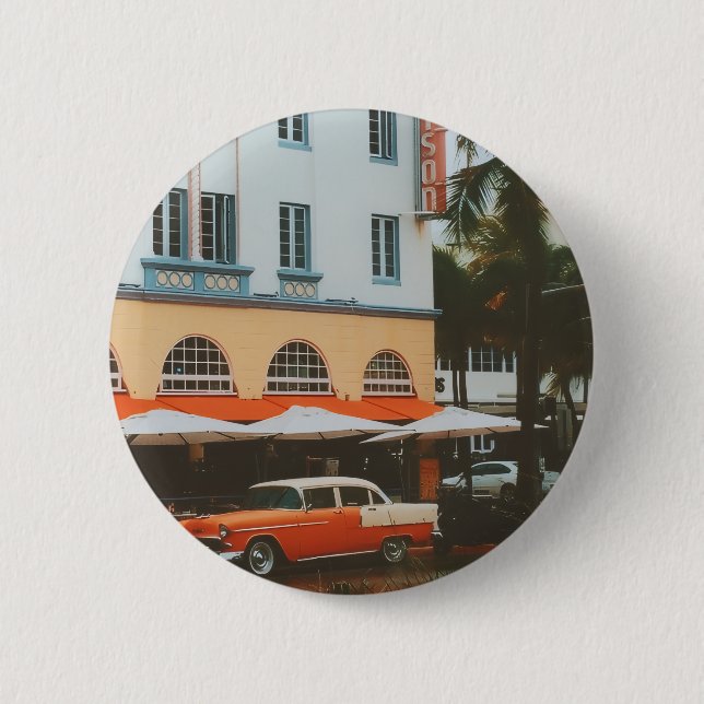Badge Rond 5 Cm Ocean Drive, South Beach, Miami (Devant)
