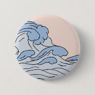Badge Rond 5 Cm Océan Rose/Bleu Vagues D'Océan Esthétique Avec Pla