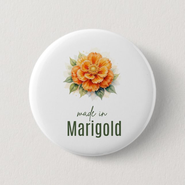 Badge Rond 5 Cm October Marigold  Birth Flower Flat Thank You  (Devant)