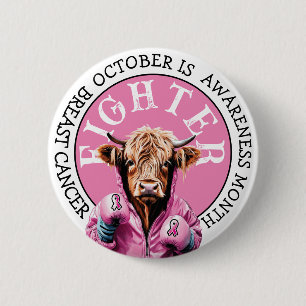 Badge Rond 5 Cm Octobre est Cancer du Sein Pink Fighter
