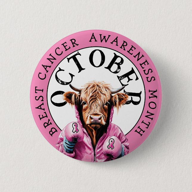 Badge Rond 5 Cm Octobre est la vache de sensibilisation au cancer  (Devant)