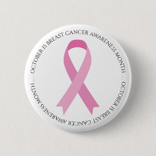 Badge Rond 5 Cm Octobre est le Mois du Cancer du Sein Ruban Rose