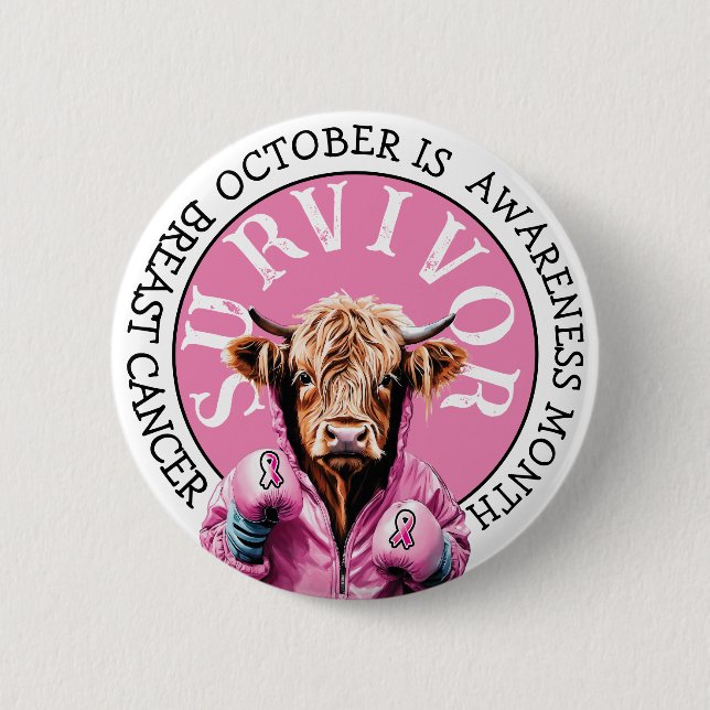 Badge Rond 5 Cm Octobre est Sensibilisation au cancer du sein Surv (Devant)