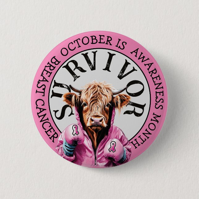 Badge Rond 5 Cm Octobre est Survivant de la sensibilisation au can (Devant)