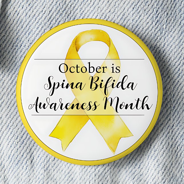 Badge Rond 5 Cm Octobre Spina Bifida Mois de sensibilisation Ruban (October is Spina Bifida Awareness Month pinback button.  Yellow awareness ribbon.)
