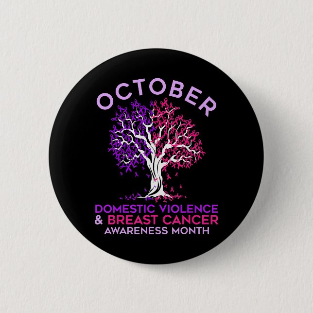Badge Rond 5 Cm Octobre Violence domestique et cancer du sein (Devant)