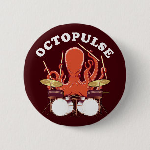 Badge Rond 5 Cm Octopulse   Batteur Octopus