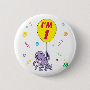 Badge Rond 5 Cm Octopus 1er anniversaire