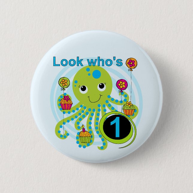 Badge Rond 5 Cm Octopus 1er Anniversaire T-shirts et cadeaux (Devant)