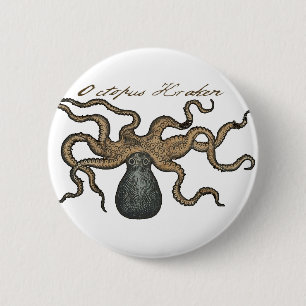 Badge Rond 5 Cm Octopus Kraken Illustration Vintage