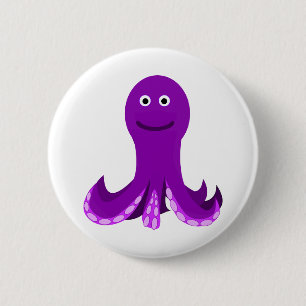 Badge Rond 5 Cm Octopus violet joyeux Vie marine de dessin animé s