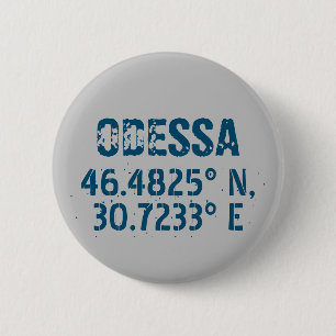 Badge Rond 5 Cm Odessa Ukraine Latitude & Longitude en détresse