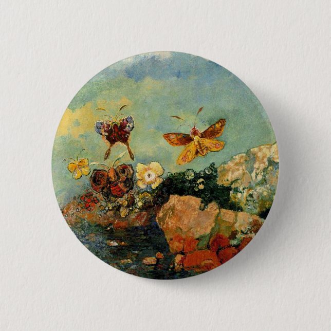Badge Rond 5 Cm Odilon Redon - Papillons, célèbre peinture, (Devant)