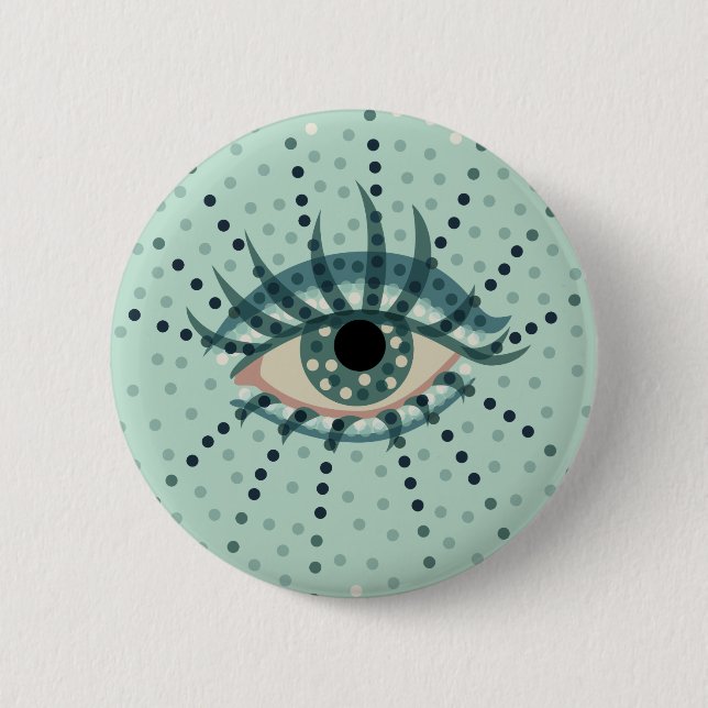 Badge Rond 5 Cm Oeil bizarre avec des points Art psychédélique Abs (Devant)
