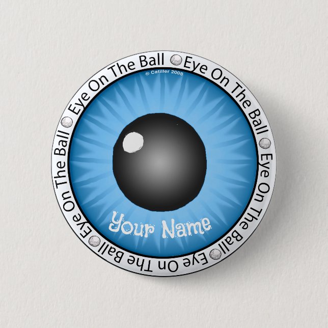 Badge Rond 5 Cm Oeil Bleu Sur Boule Golfeur (Devant)