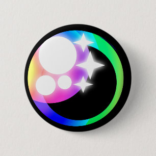 Badge Rond 5 Cm Oeil de Kawaii avec des couleurs d'arc-en-ciel,