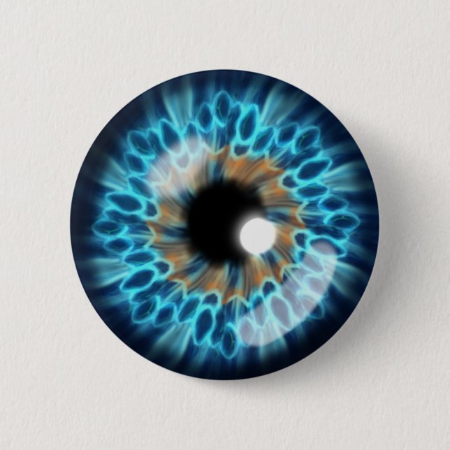 Badge Rond 5 Cm Oeil d'iris bleu et orange (Devant)