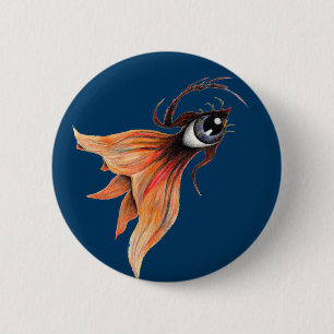 Badge Rond 5 Cm Œil d'or Poisson Rouge Surréaliste Fantaisie Œuvre