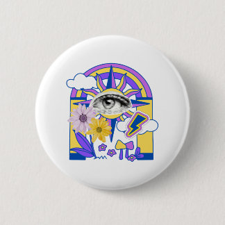 Badge Rond 5 Cm Œil Mystique Arc-en-Ciel Floral Coloré Boho
