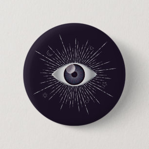 Badge Rond 5 Cm OEil mystique d'argent et de violet