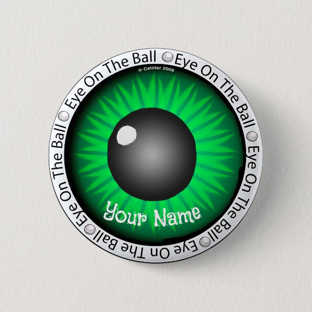Badge Rond 5 Cm OEil vert sur le golfeur de balle (Devant)