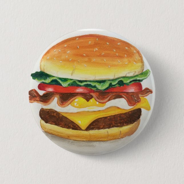 Badge Rond 5 Cm Oeuf de lard et bouton de cheeseburger (Devant)