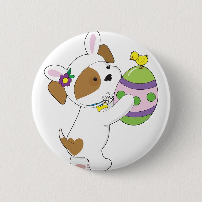 Badge Rond 5 Cm Oeuf de pâques mignon de chiot (Devant)