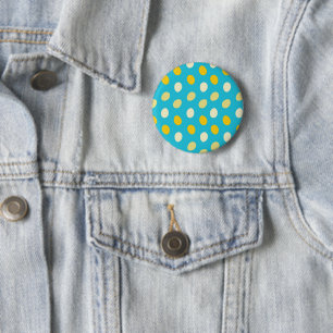 Badge Rond 5 Cm Œufs Colorés Bleu Blanc Jaune Nids d'Oiseaux Point