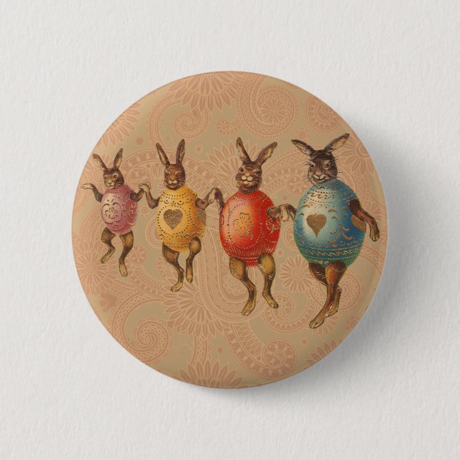 Badge Rond 5 Cm Oeufs dansants lapins de Pâques (Devant)