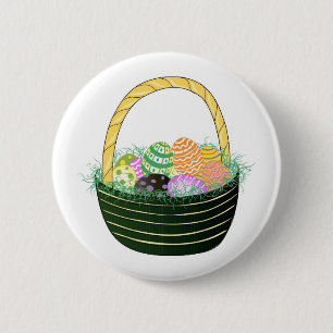 Badge Rond 5 Cm OEufs de Pâques dans le panier décoratif