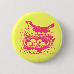 Badge Rond 5 Cm OEufs d'oiseaux Vintages et nid