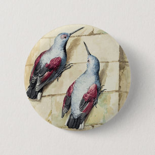 Badge Rond 5 Cm Oeuvre d'art à l'aquarelle d'oiseau rouge et gris