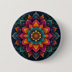 Badge Rond 5 Cm Œuvre d'art florale inspirée des mandalas