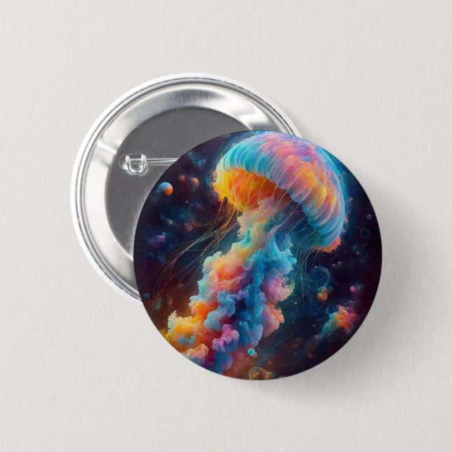 Badge Rond 5 Cm Oeuvre de méduse cosmique (Devant & derrière)