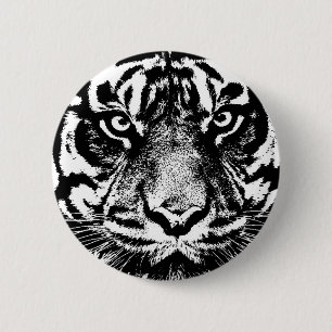 Badge Rond 5 Cm OEuvre oculaire noir blanc Sumatra Bornéo Tiger