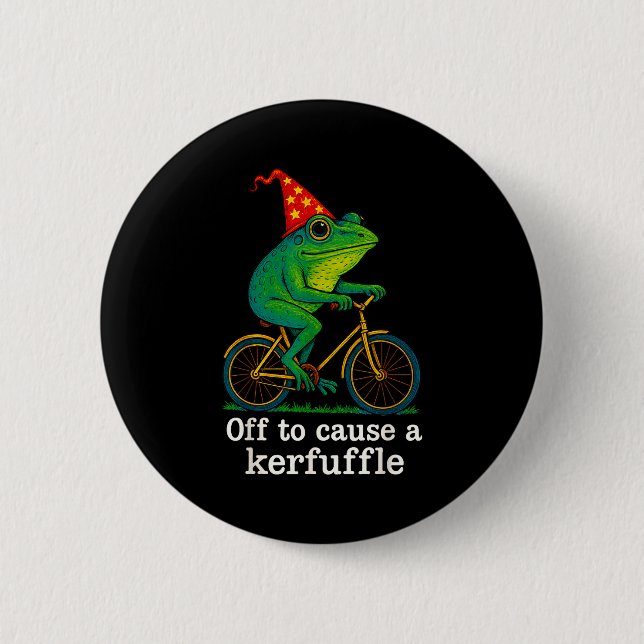 Badge Rond 5 Cm Off To Cause A Kerfuffle Funny Frog Wizard Bicycle (Devant)