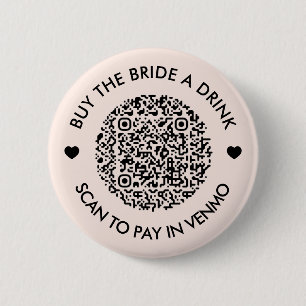 Badge Rond 5 Cm Offrez un verre à la mariée Rose poudré Code QR