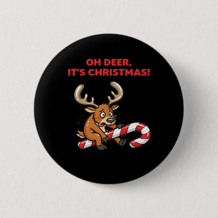 Badge Rond 5 Cm Oh cerf c'est Noël Renne stressé avec des douceurs