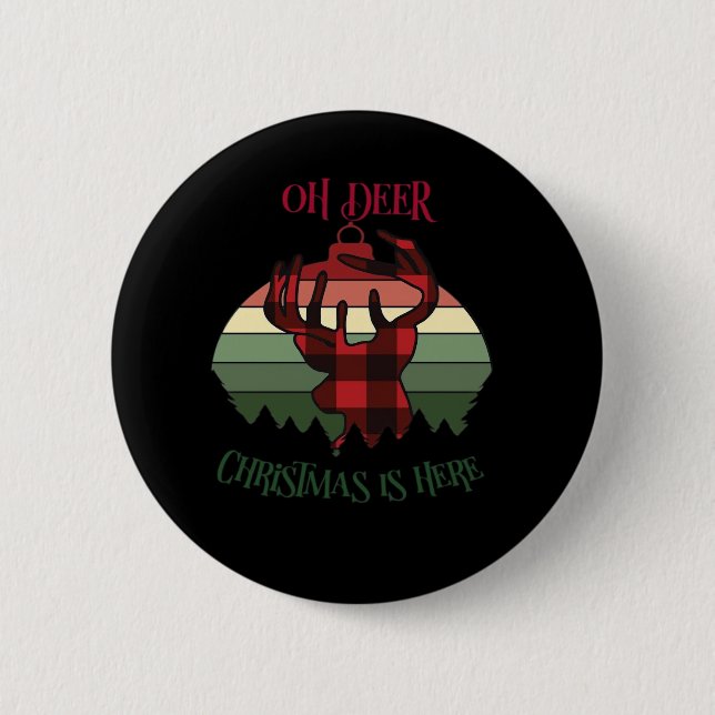 Badge Rond 5 Cm Oh Deer Christmas Is Here Joyful Aesthetic  (Devant)