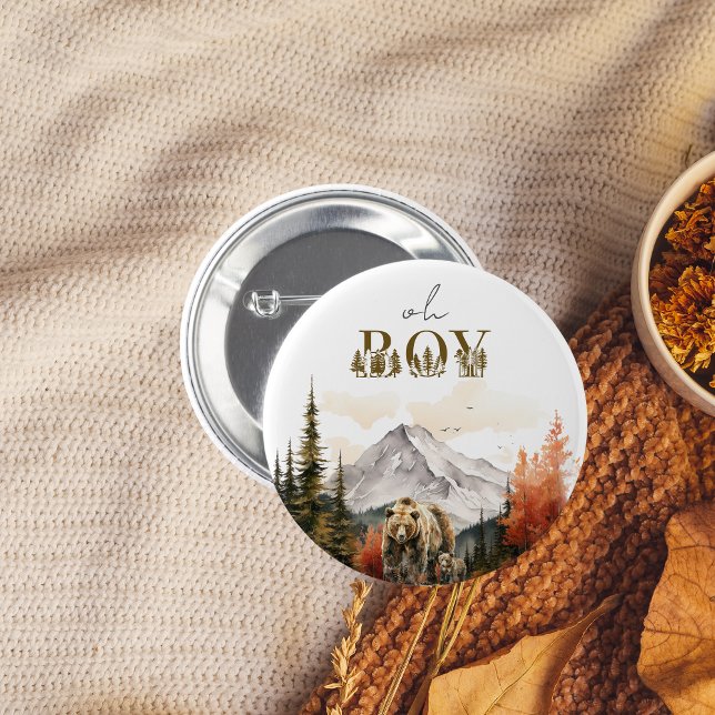 Badge Rond 5 Cm Oh garçon Rustic Woodland Mountain Bear Baby showe (Créateur téléchargé)