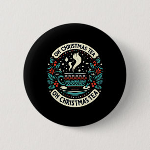 Badge Rond 5 Cm Oh Noël Amateur de Thé Boisson Chaude Cosy Noël Fê