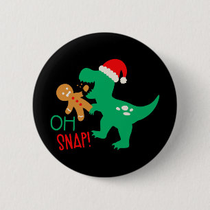 Badge Rond 5 Cm Oh Snap Pain d'épice Dinosaure Père Noël Noël Drôl