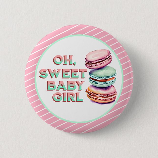 Badge Rond 5 Cm Oh Sweet Baby Girl Macaron Baby shower à thème (Devant)